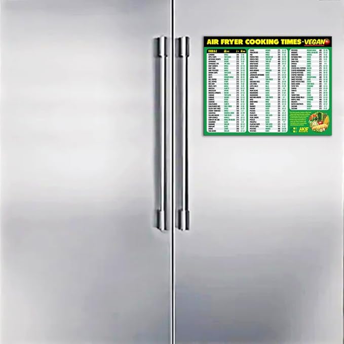 Air Fryer Cheat Sheet Magnet, Vegan Edition - Air Fryer Cooking Times Chart for 100 Vegan Food Items - Magnetic Airfry Guide for Vegetarian Cookbooks and Recipes - Plant Based Diet Airfryer Accessory