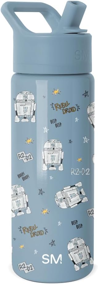 Simple Modern Kids Summit Water Bottle with Straw Lid | Star Wars 18oz Stainless Steel Cup Insulated Tumbler for Girls, School | R2D2 Rebel Droid