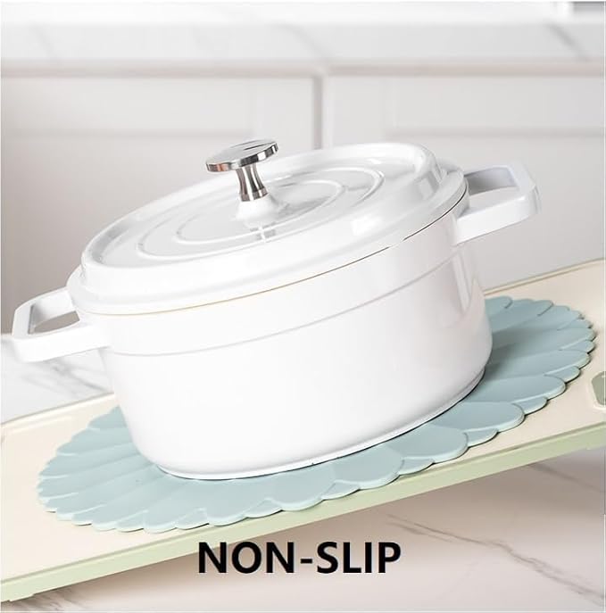 Heat-Resistant Silicone Trivet Mats, Non-Slip Hot Plate Holder for Kitchen Countertops & Dining Table, Reusable Pot Holder Pad with Secure Grip, Dishwasher Safe (Grey, Diameter: 18cm/7.09")