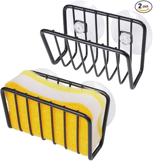 Toplife Sponge Holder for Kitchen Sink, Rust-Proof Suction Cup Sponge Caddy - Black - 2 Pack