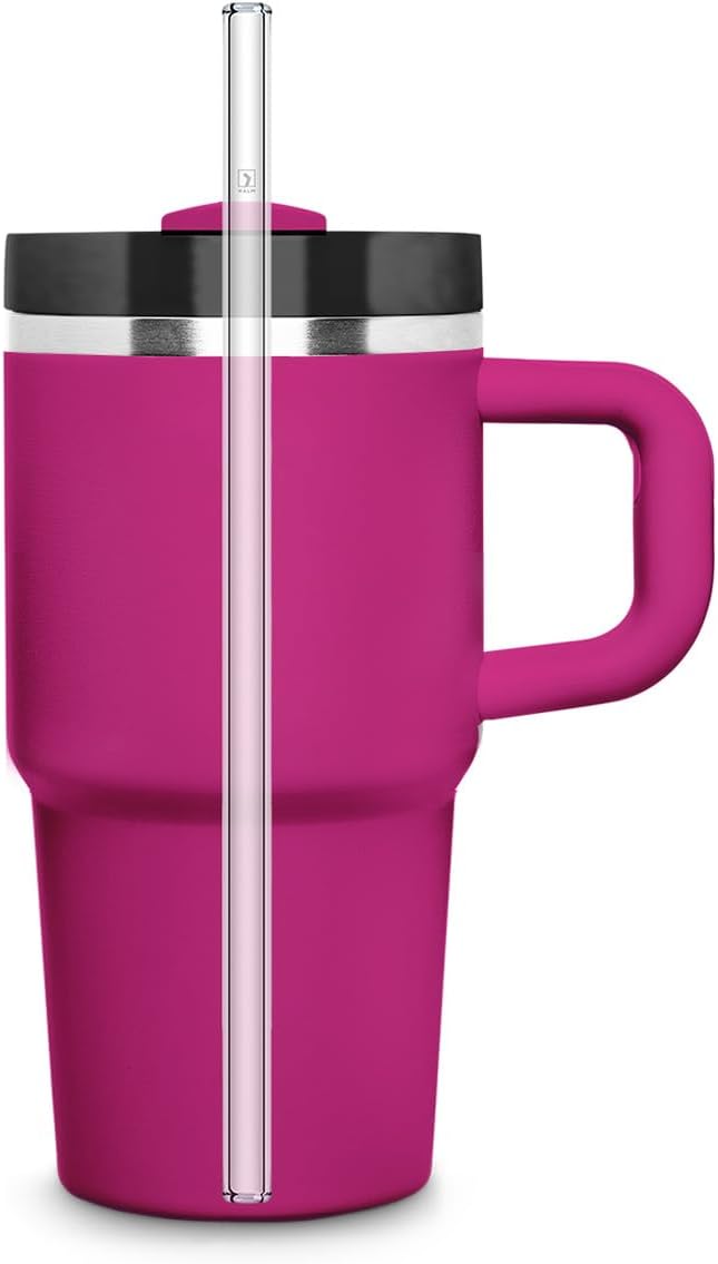 Halm 6 Pack Stanley 20oz & 14oz Replacement Straws for Quencher, Cup & Tumbler - Glass Straw 8.5 inch - Plastic-Free + Cleaning Brush Clear Reusable & Dishwasher Safe - Made in Germany