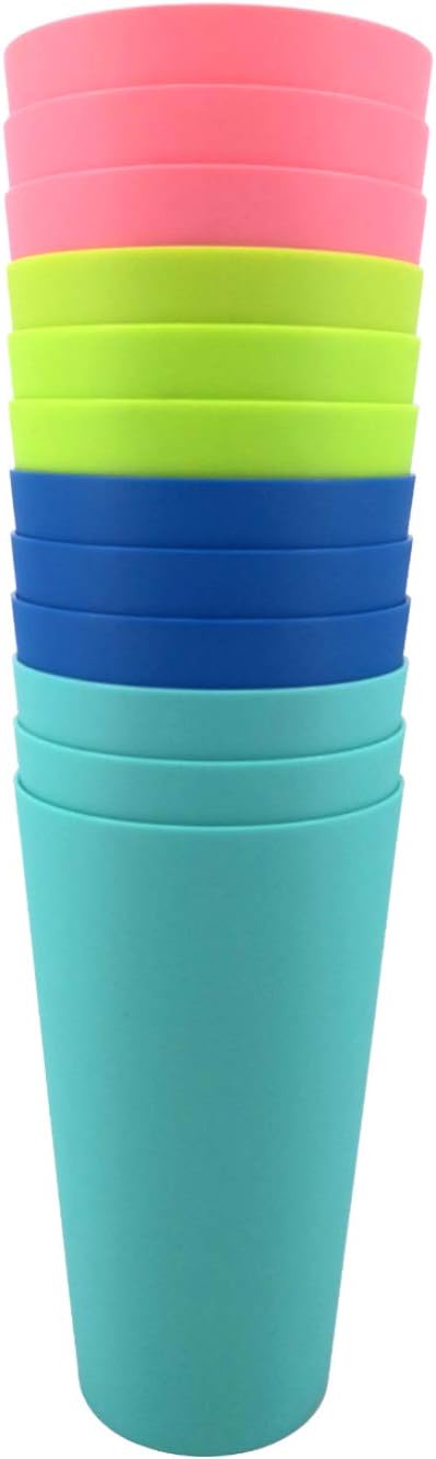 32-ounce Plastic Tumblers Reusable Dishwasher Safe BPA Free Set of 12 Multicolor Large Drinking Cups
