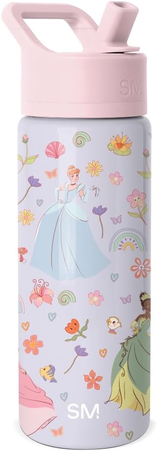 Simple Modern Kids Summit Water Bottle with Straw Lid | Disney Princesses 18oz Stainless Steel Cup Insulated Tumbler for Girls, School | Princess Tapestry