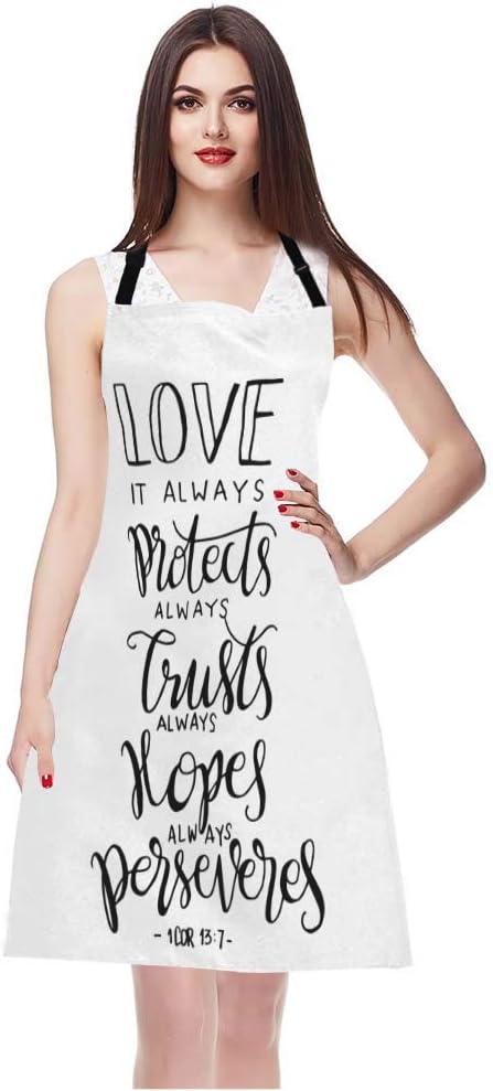 EKOBLA Bible Verse Aprons Love It Protect Always Trust Always Hopes Always Perseveres Waterproof Resistant Chef Cooking Kitchen BBQ Adjustable Aprons for Women Men 27x31 Inch