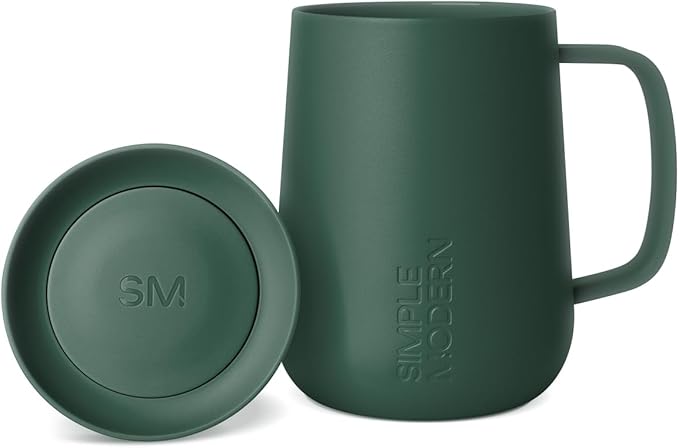 Simple Modern Voyager Signature Mug | Travel Coffee Tumbler with 360° Lid and Handle | Ceramic-Lined Insulated Stainless Steel Iced Cold Brew Cup | 12oz, Forest