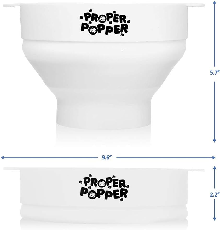 The Original Proper Popper Microwave Popcorn Popper, Silicone Popcorn Maker, Collapsible Bowl BPA Free & Dishwasher Safe - (White)