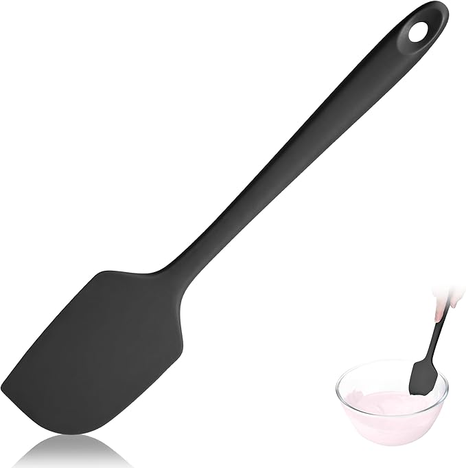 600ºF Heat Resistant Spatula, 11.34 inch High Heat Food Safe Semless Kitchen Silicone Scraper for Cooking Baking Mixing Scraping Stirring Nonstick Cookware Pan Bowl (Black)
