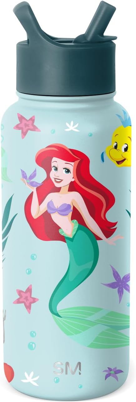 Simple Modern Disney The Little Mermaid Ariel Water Bottle with Straw Lid Insulated Stainless Steel Metal Thermos | Gifts for Women Men Reusable Leak Proof Flask | Summit Collection | 32oz
