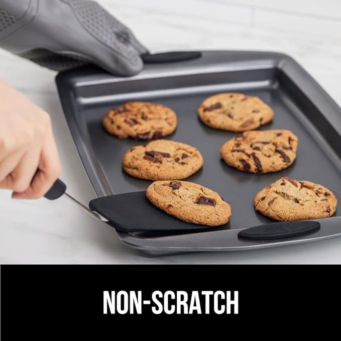 GORILLA GRIP Patented BPA-Free Non-Scratch Spatula, 2 Pack, Heat Resistant Flexible Silicone Head for Nonstick Cooking Pans, Soft Rubber Handle, Kitchen Spatulas for Flipping Eggs, Pancakes, Black