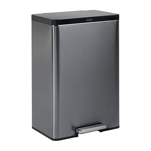 Rubbermaid Elite Stainless Steel Step-On Trash Can, 12 Gallon, Charcoal, Wastebasket for Home/Kitchen/Garage/Apartment/Office