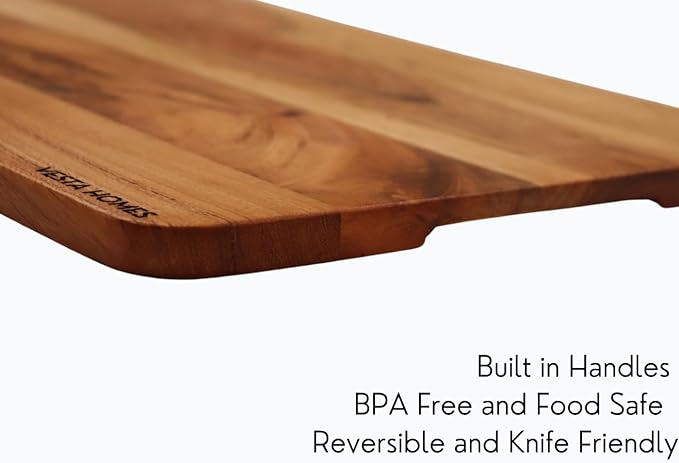 Vesta Homes Wooden Cutting Board for Kitchen/Chopping, Serving Board, Platter for Vegetables, Fruits, Cheese and Charcuterie | Natural Acacia Wood |15 * 10 Inches | Handcrafted in India
