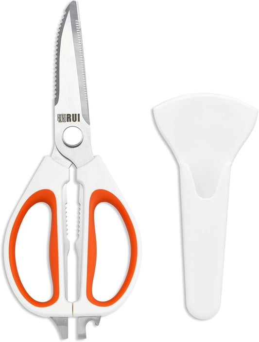 Kitchen Scissors with Magnetic Holder Heavy Duty Magnetic Scissors for Fridge, Cooking Shears Come Apart Kitchen Shears Magnet Sheath Set for Food Meat Pizza Herb Vegetables, Orange