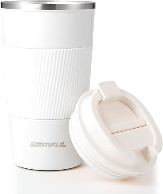 GEMFUL Travel Coffee Mug Insulated To Go Coffee Tumbler with Lid Portable Stainless Steel Reusable Leak proof Cups for Women Hot Cold Drinks 17oz (White)