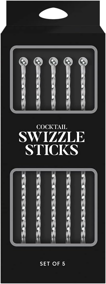HIC Kitchen Reusable Swizzle Sticks, 18/8 Stainless Steel, Set of 5