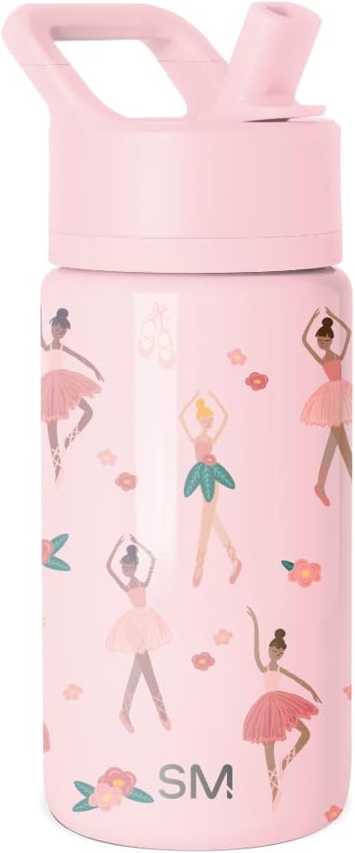 Simple Modern Kids Summit Water Bottle with Straw Lid | 14oz Stainless Steel Cup Insulated Tumbler for Toddlers, School | Pink Ballerina