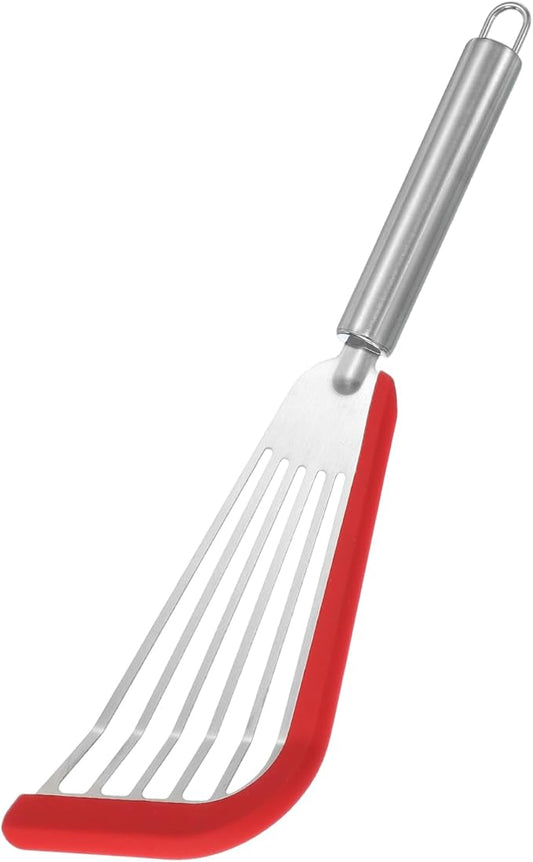 uxcell Stainless Steel Fish Spatulas with Handle Kitchen Cooking Spatula for Egg, Fish, Pancake Red