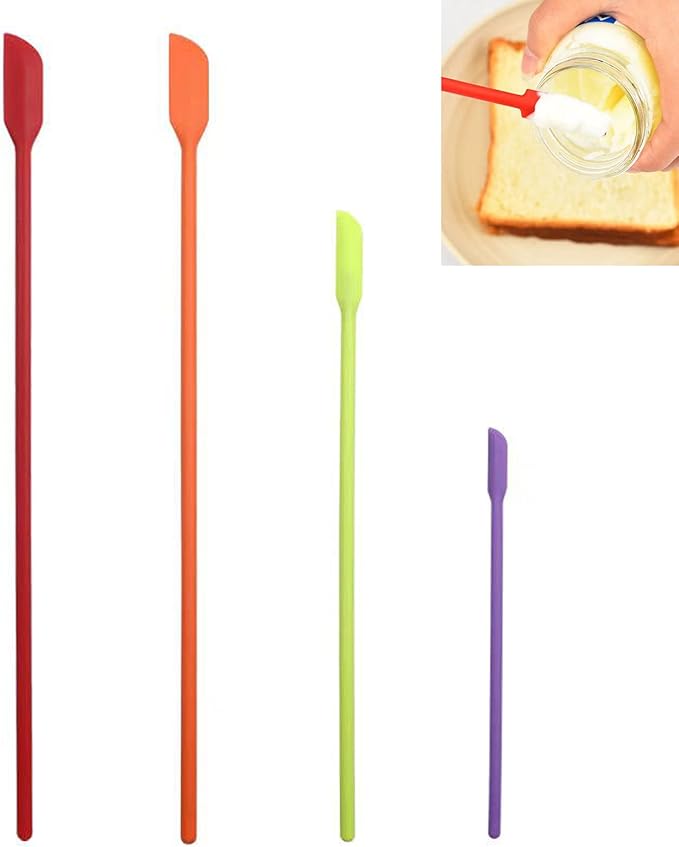 Mini Silicone Spatula Set- Small Rubber Spatula for Makeup- Thin Jar Scraper for Kitchen(4 PACK) (Mix)