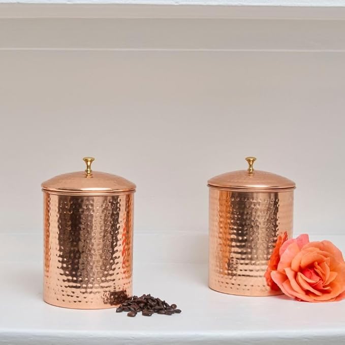 Pure Copper Canisters for Coffee Tea Sugar Flour, Food Storage Containers with Lids, Kitchen Countertop Decor, Kitchen Storage, Hand Hammered, Small (Copper Canister (1))