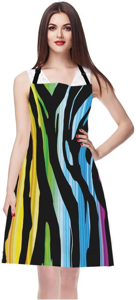 EKOBLA Zebra Aprons Colorful Animal Pattern Abstract Art Curve Drawing Stripes Fashion Waterproof Resistant Chef Cooking Kitchen BBQ Adjustable Aprons for Women Men 27x31 Inch