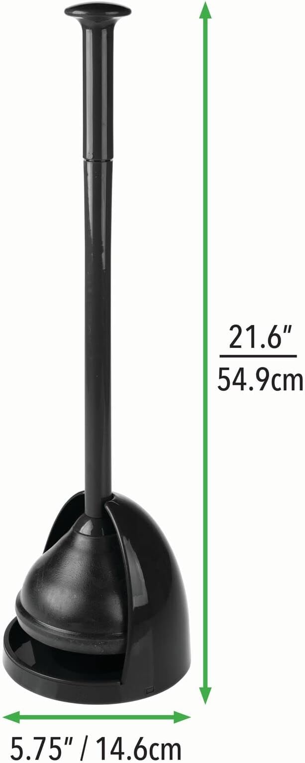 mDesign Plastic Freestanding Hideaway Toilet Bowl Plunger with Holder Set - Plunger for Bathroom Storage and Cleaning Organization - Heavy Duty, Space Saving - Aura Collection - Black