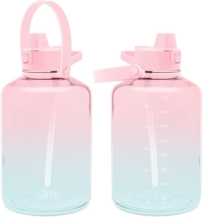 Simple Modern Half Gallon 64 oz Water Bottle with Push Button Silicone Straw Lid & Motivational Measurement Marker | Large Reusable Tritan Plastic Water Jug | Summit Collection | Sweet Taffy