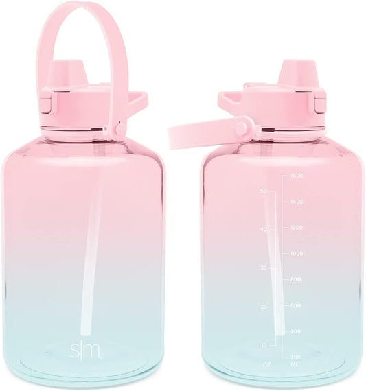 Simple Modern Half Gallon 64 oz Water Bottle with Push Button Silicone Straw Lid & Motivational Measurement Marker | Large Reusable Tritan Plastic Water Jug | Summit Collection | Sweet Taffy