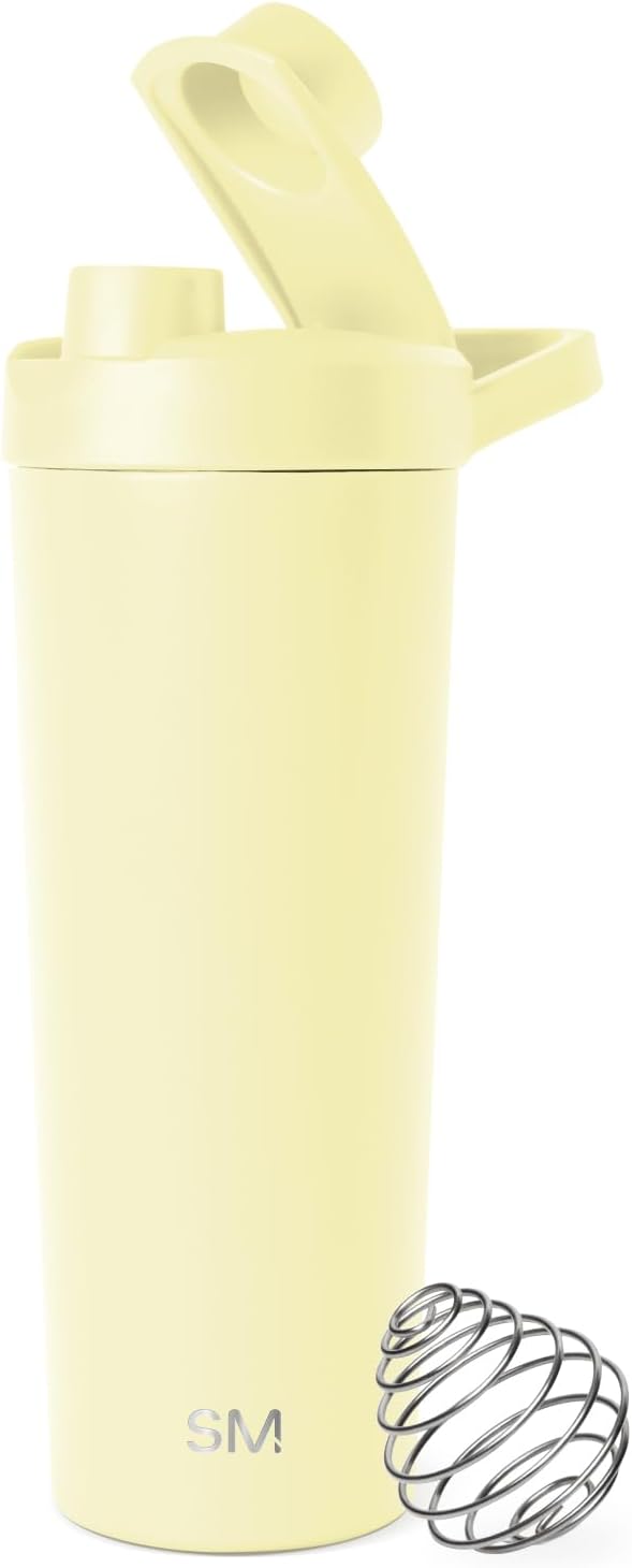 Simple Modern Stainless Steel Shaker Bottle with Ball 24oz | Metal Insulated Cup for Protein Mixes, Shakes and Pre Workout | Rally Collection | Buttercup