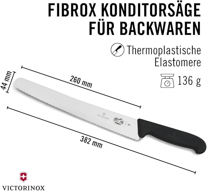 Victorinox 10.25 Inch Fibrox Bread Knife with Ultra-Sharp Serrated Edge, Black