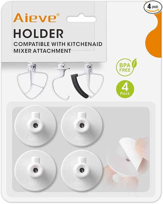 AIEVE 4 Pack Stand Mixer Attachment Holders Compatible with Kitchenaid Mixer Accessories,Flex Edge Beater, Flat Beater, Dough Hooks and Wire Whip Organizer