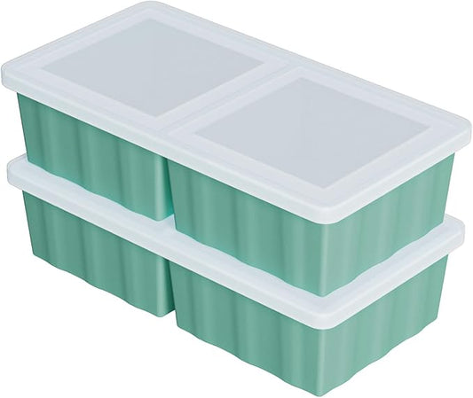Silicone Freezer Tray for Soup Ice Cubes: 2-Cup Freezing Tray with Lid for Meal Prep - 2Pack Silicon Soup Portion Freeze Trays Make Stock Souped Ice Cube