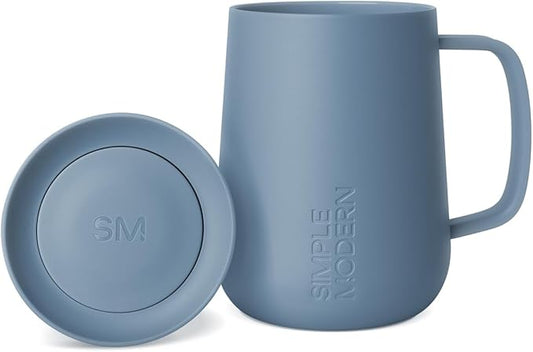 Simple Modern Voyager Signature Mug | Travel Coffee Tumbler with 360° Lid and Handle | Ceramic-Lined Insulated Stainless Steel Iced Cold Brew Cup | 12oz, Blue Dune