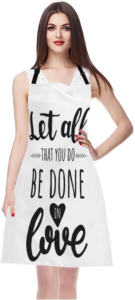 EKOBLA Let All That You Do Be Done In Love Aprons Motivational Bible Quote Christian Verse Waterproof Resistant Chef Cooking Kitchen BBQ Adjustable Aprons for Women Men 27x31 Inch