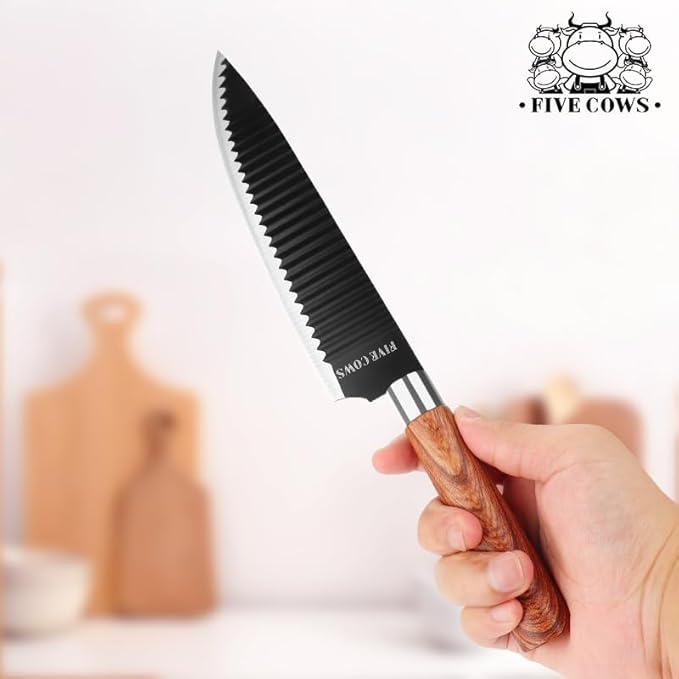 7-Piece Ultra Sharp Chef Knife Set - Premium German High Carbon Stainless Steel, Ergonomic Wood Pattern Handle, Professional Kitchen Knives with Gift Box (Brown 7 Piece)