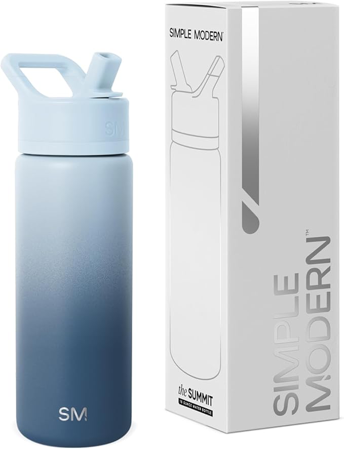 Simple Modern Kids Water Bottle with Straw Lid | Vacuum Insulated Stainless Steel Metal | Reusable Leak Proof BPA-Free Thermos for School | Summit Collection | 18oz, Stormy Skies