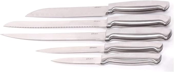 Oster Baldwyn High-Carbon Stainless Steel Kitchen Knife Cutlery Block Set, 22-Piece, Brushed Satin
