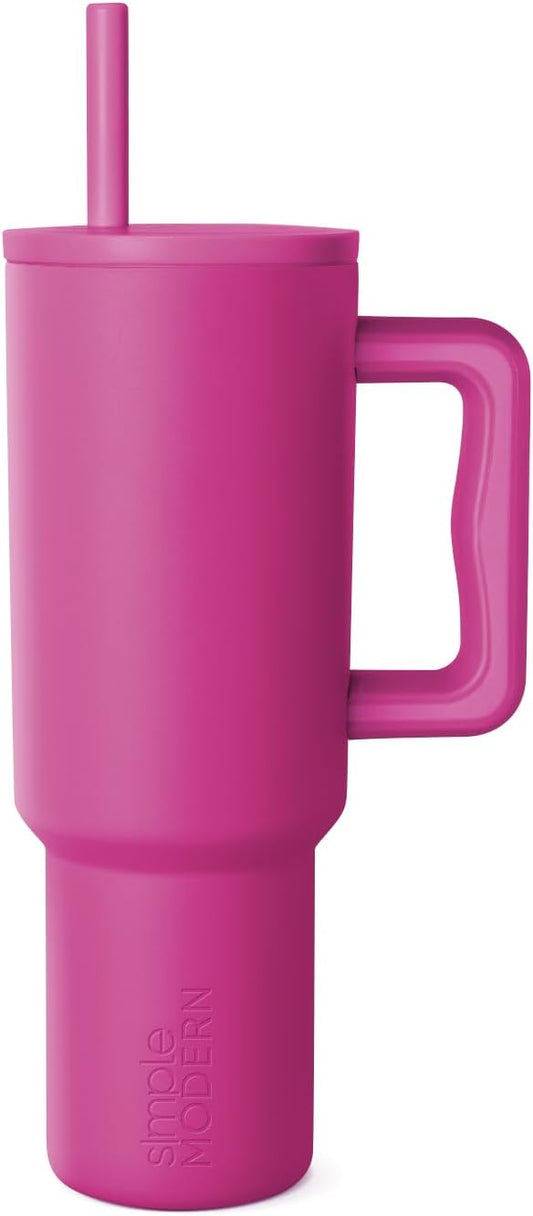 Simple Modern 40 oz Tumbler with Handle and Straw Lid | Leak-Proof Insulated Stainless Steel Water Bottle Travel Mug Cupholder Use | Gifts for Women Men Him Her | Trek Signature | Zinnia