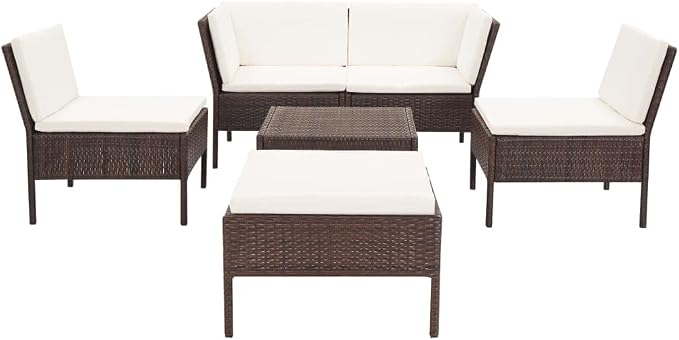 6 Piece Garden Lounge Set, Contemporary Outdoor Patio Furniture Sectional - Image 2