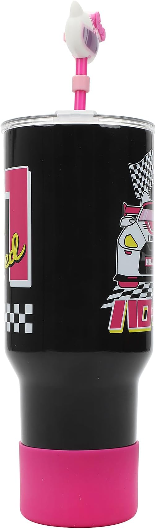 Bioworld Hello Kitty Race Car 40 Oz Black & Pink Stainless Steel Tumbler With Handle