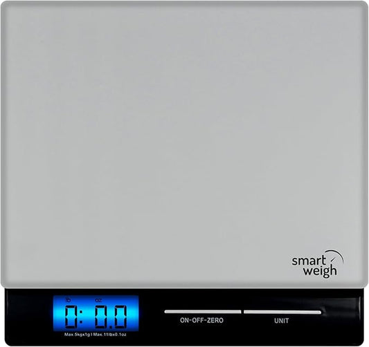 Smart Weigh Professional USPS Postal Scale with Tempered Glass Platform, Multiple Weighing Modes and Tare Function, Silver Shipping Scale, Platform Scale, 11 pounds/ 5 Kilograms