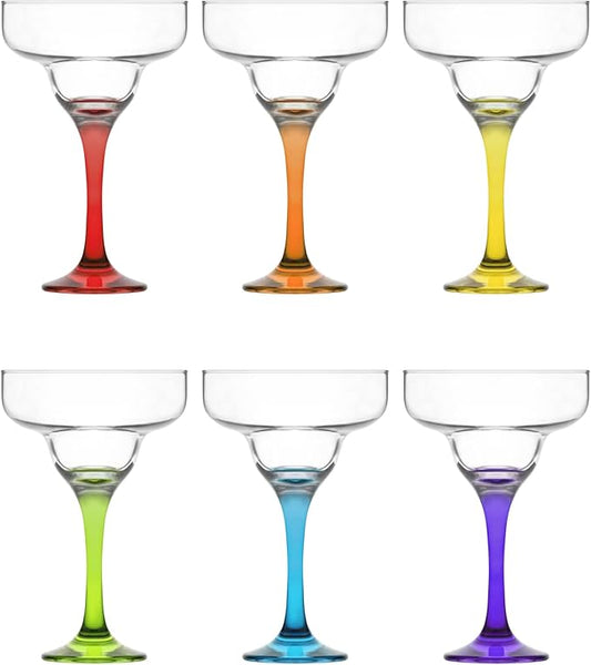 LAV Lead-Free Glass - Colorful Margarita Glasses Set of 6-10.25 oz - Assorted Colors Drinkware, Frozen Daiquiri, Paloma, Cocktails, Cosmopolitan, Dessert, Drinks, Mocktails - Housewarming Gifts