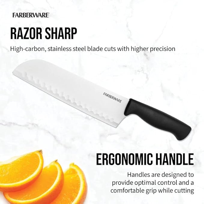 Farberware EdgeKeeper Santoko Knife, 7-inch Santoku, Stainless Steel