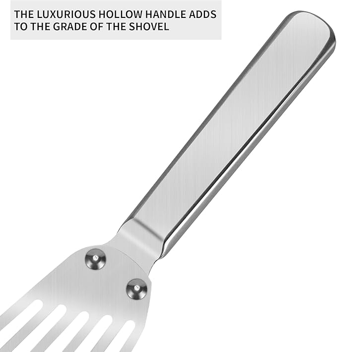 STANFORD Flexible Fish Spatula Stainless Steel -Slotted Thin Egg Flipper with Riveted Handle, Angled Blade & Hollow Grip, Metal Turner for Cooking Fish Egg Pancakes