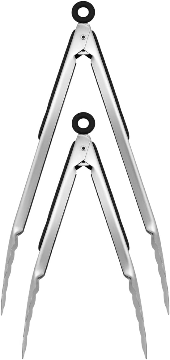 Set of 9-inch and 12-inch Stainless Steel Kitchen Tongs with Locking, Metal Cooking Tongs with Non-Slip Grip,Perfect for Grilling, Barbecue (BBQ) and More (9" & 12")