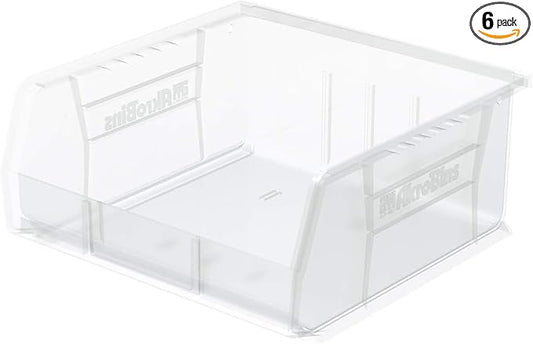 Akro-Mils 30235 AkroBins Plastic Storage Bins, Space-Saving Stackable Bins for Garage, Pantry, Craft Organization, 11" x 11" x 5", Clear, 6-Pack