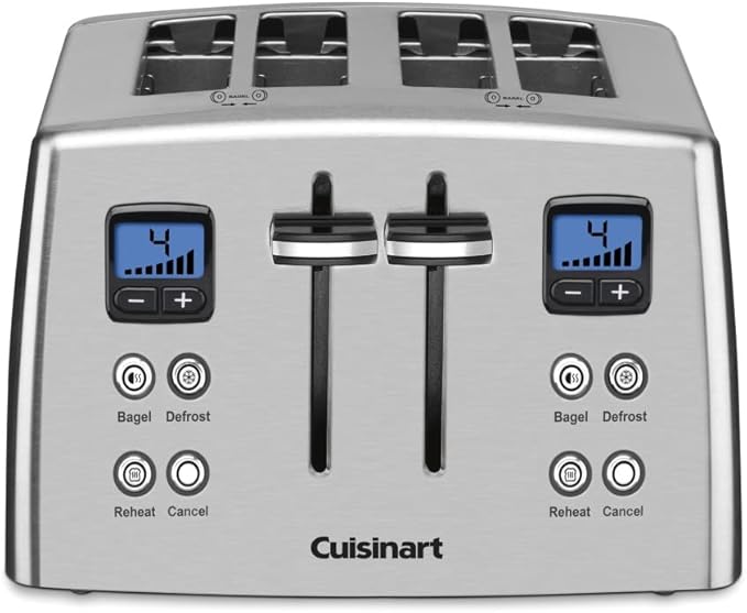 Cuisinart 4 Slice Countdown Motorized Toaster, Compact Bread Toaster with Extra-Wide Slots for Toasting Bread, French Toast, Bagels and Pastries, Defrost & Reheat Functions, CPT-435P1, Stainless Steel