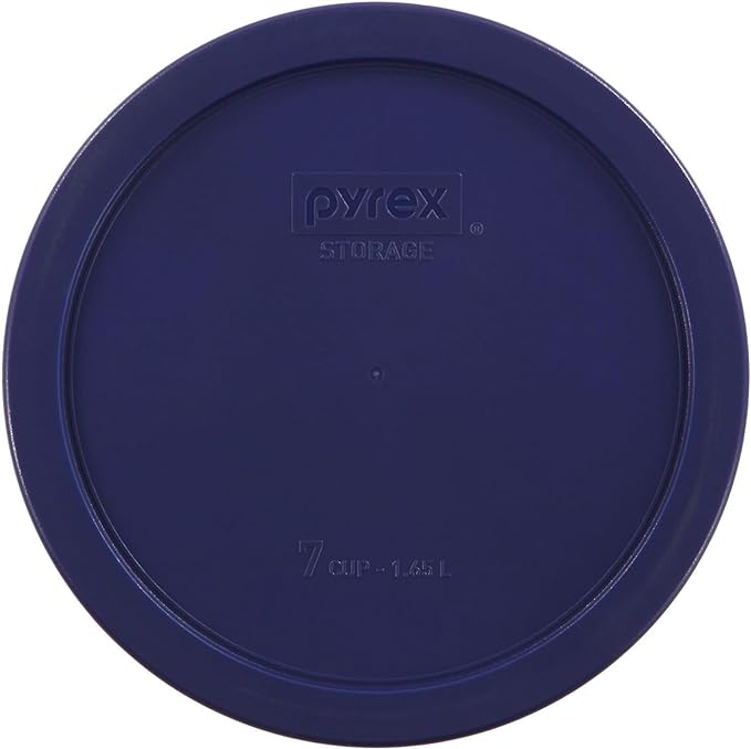 Pyrex Storage Plus 7-Cup Round Glass Food Storage Dish, Blue Cover, Pack of 2