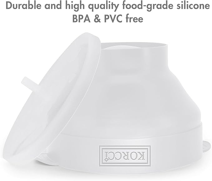 The Original Korcci Microwaveable Silicone Popcorn Popper, Microwave Popcorn Popper, Collapsible Microwave Popcorn Maker Bowl, No Oil Required, Use In Microwave, Dishwasher Safe (White)