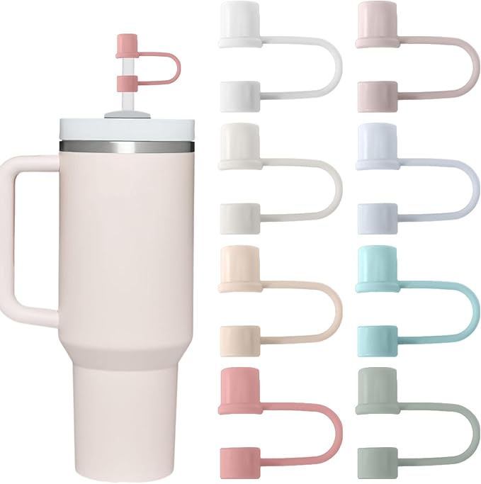Straw Covers Cap Compatible with Stanley Cup 30-40 oz Tumbler with Handle Reusable Silicone Straw Toppers 10mm Lid Cover for Stanley Cup Accessories （8 Colors）