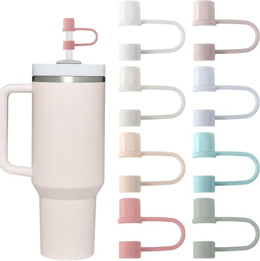 Straw Covers Cap Compatible with Stanley Cup 30-40 oz Tumbler with Handle Reusable Silicone Straw Toppers 10mm Lid Cover for Stanley Cup Accessories （8 Colors）