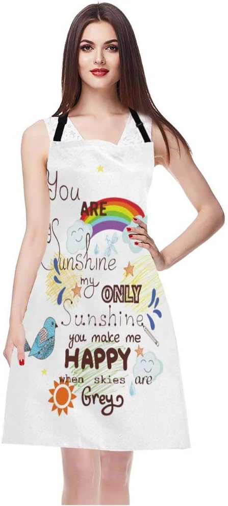 EKOBLA You Are My Sunshine Aprons Bird Cloud Sun Rainbow Waterproof Resistant Chef Cooking Kitchen BBQ Adjustable Aprons for Women Men 27x31 Inch